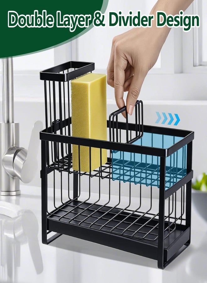 Essovee Sponge Holder for Kitchen Sink Organizer Caddy, 2 Tier Dish Brush Scrubber Holder, Stainless Steel Sink Box Utensil Holder, Rustproof Stainless Steel Dish Soap Storage Rack Set for Accessories - Image 4
